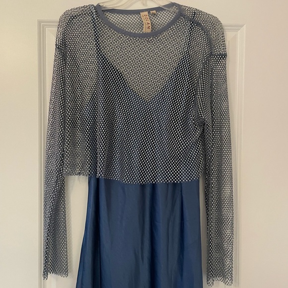 NWT Anthropologie DOLAN Mesh Slip Twofer Midi Dress in Ice Blue - Picture 13 of 15